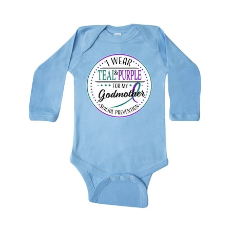

Inktastic Suicide Prevention- I Wear Teal and Purple for My Godmother Gift Baby Boy or Baby Girl Long Sleeve Bodysuit