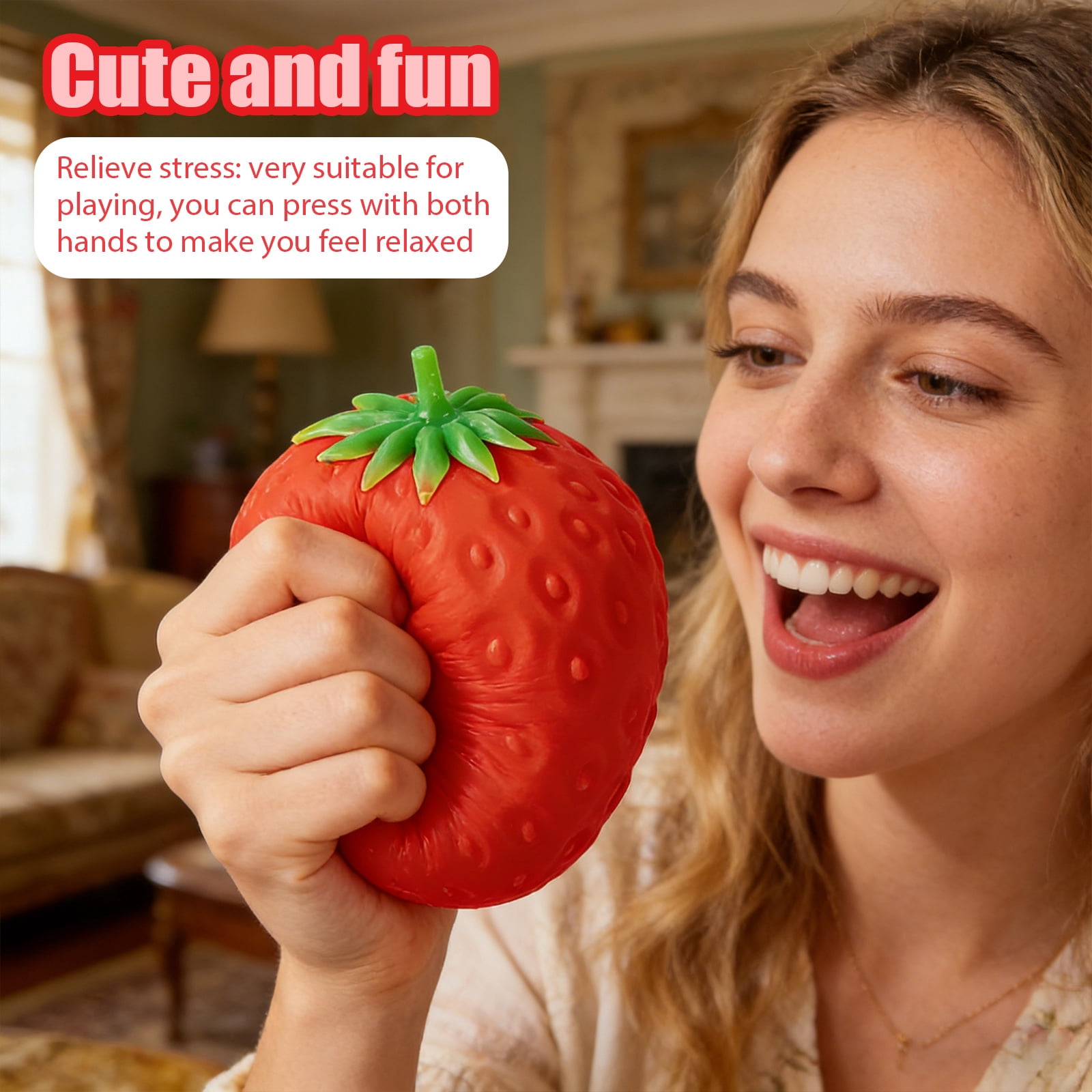 Stress Squishy Strawberry, Quick Rebound Portable Realistic Stress-Relieving Strawberries, Squeezable Strawberry Ball for Adults, Easter Basket Stuffers