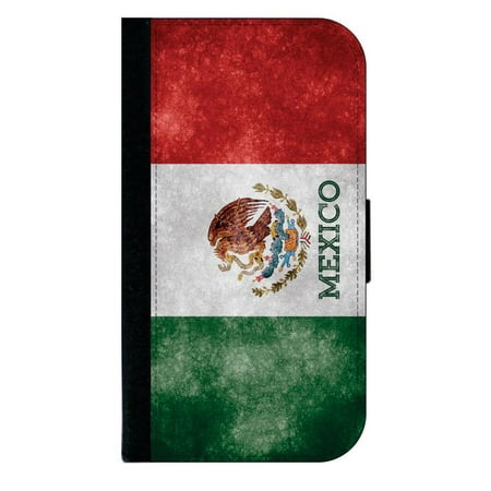 Mexico Grunge Flag - Wallet Style Cell Phone Case with 2 Card Slots and a Flip Cover Compatible with the Apple iPhone 4 and 4s