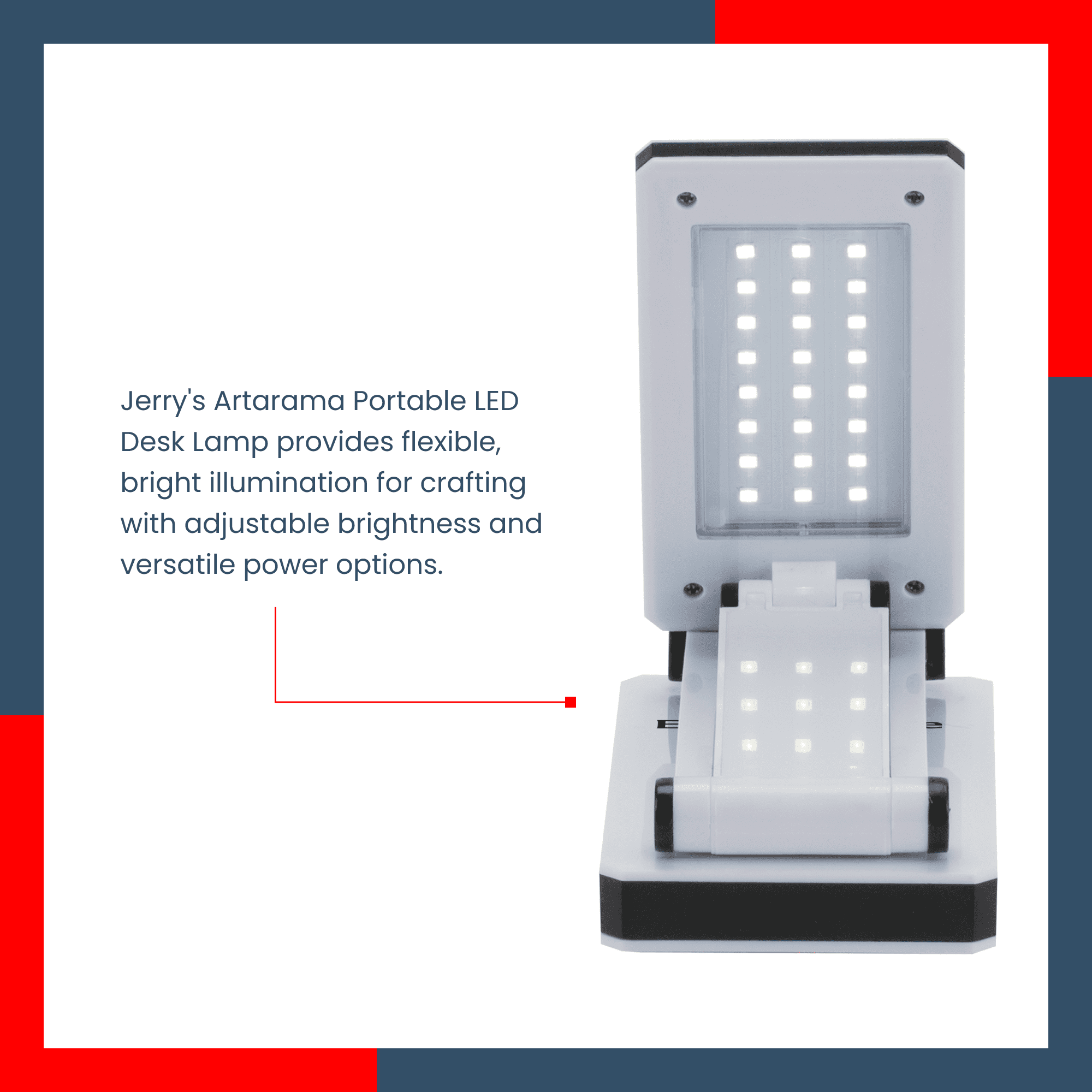 Jerry's Artarama Portable LED Desk Lamp - Flexible Gooseneck, Adjustable Level 24 LEDs, Stepless Dimming Desk Lamp, Perfect for Crafting - Includes AC/USB Power Supply (Optional AA Battery) - White