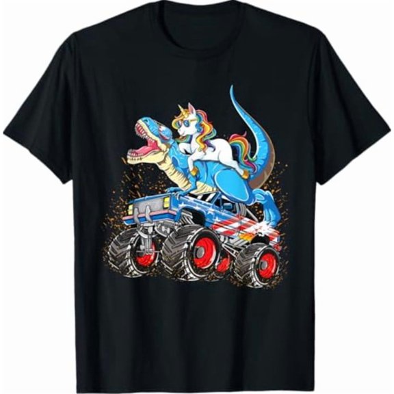 Sam Soft Unicorn Riding T rex Monster Truck Boys Girls Unicorn T-Shirt All Size S-5XL