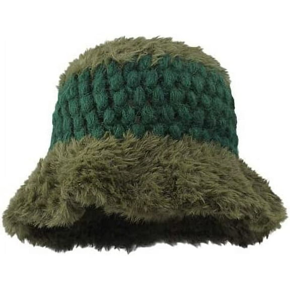 CoCopeaunt Women Cozy Bucket Hat Casual Fluffy Plush Fuzzy Lining Knit Girls Students Fisherman Cap