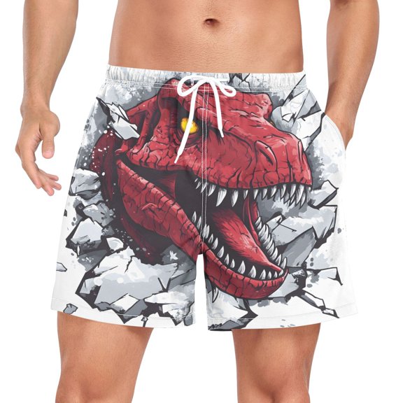 joogoo Men's Dinosaur Swim Trunks with Liner Pocket Beach Shorts Large