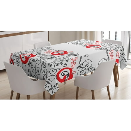 

Ambesonne Abstract Tablecloth Rectangular Table Cover Sketchy Birds Swirls Art 60 x84 Scarlet White