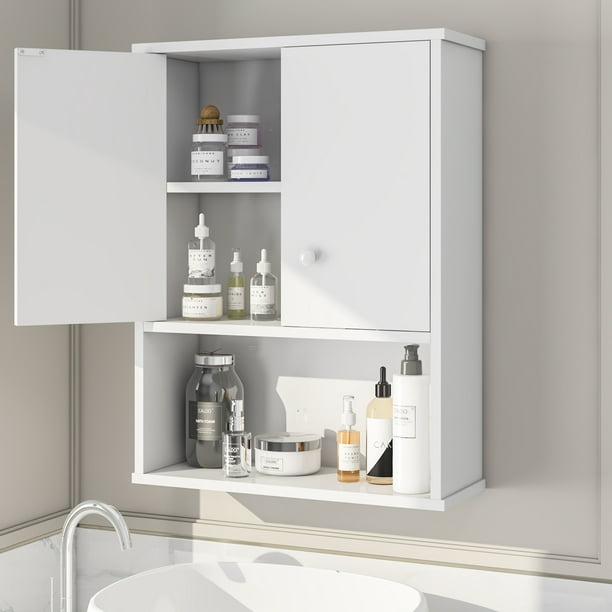 Insma Wall Mounted Wooden Bathroom Cabinet Medicine With 1 Open Shelf And 2 Interior Shelves White Com - Wall Mounted Open Bathroom Cabinet