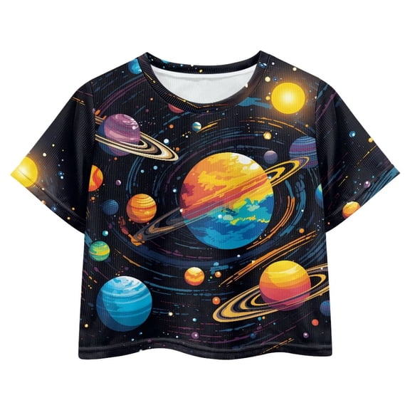 Uourmeti Galaxy Kids Short Sleeve Girls Summer Short Crop Top Casual Loose Sports Pullover Lightweight Soft Crewneck T Shirt