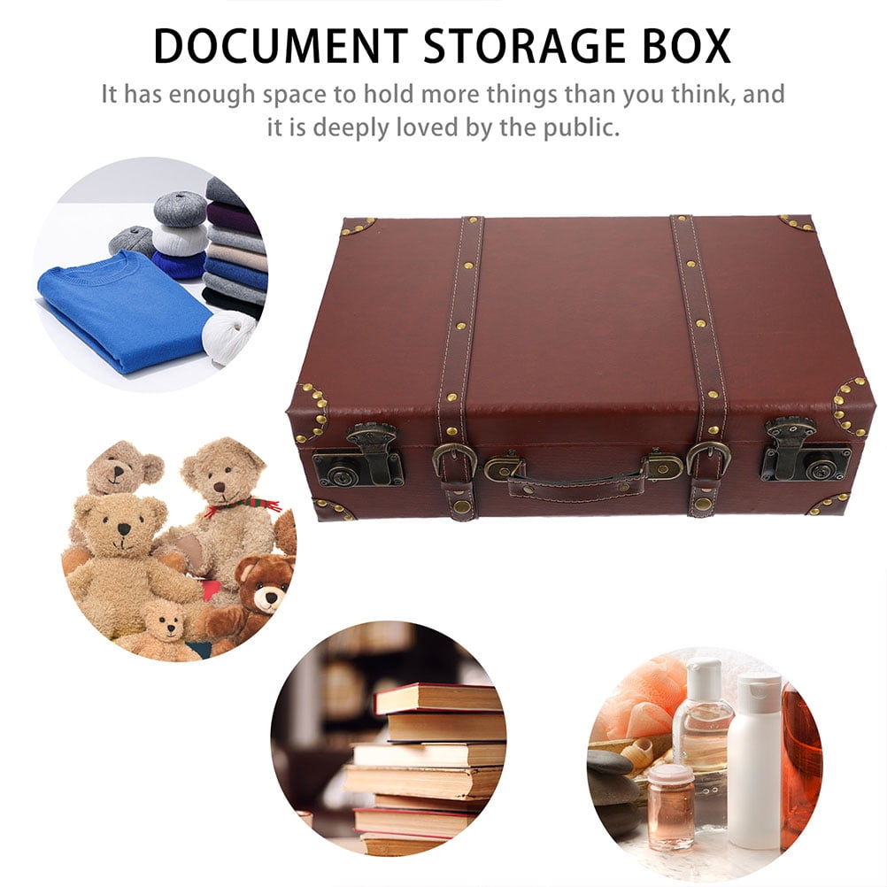 BESTOYARD Vintage Style Suitcase Storage Box Brown Density Board for Photos Souvenirs