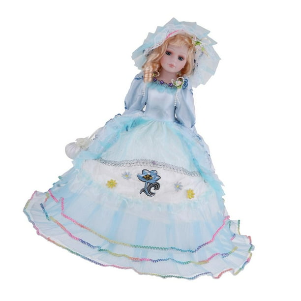 Muñeca Victoriana 18 Pulgadas con Soporte Perfecl Azul Vestido