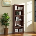 thumbnail image 3 of MAYEERTY Freestanding 5-Shelf Wood Bookshelf with Adjustable Shelves for Home Office, Cherry, 3 of 7