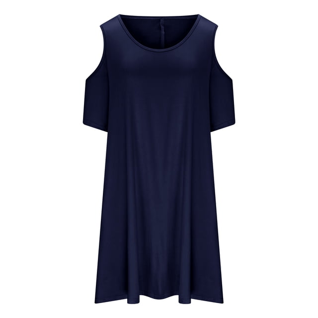 Yuyuzo Robes pour Femmes Grande Taille à Épaules Dénudées à Manches Courtes Col Ras du Cou Robe Mini Robe T-Shirt Décontractée avec Poches
