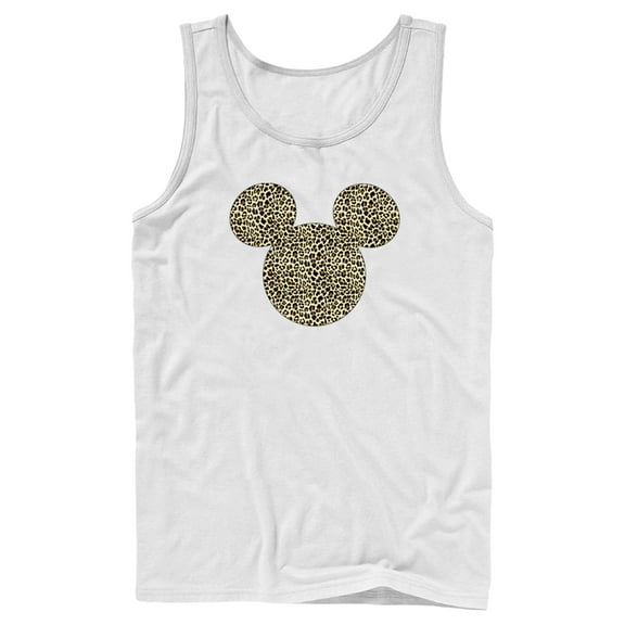 Men's Mickey & Friends Cheetah Print Mickey Mouse Logo  Tank Top White Medium