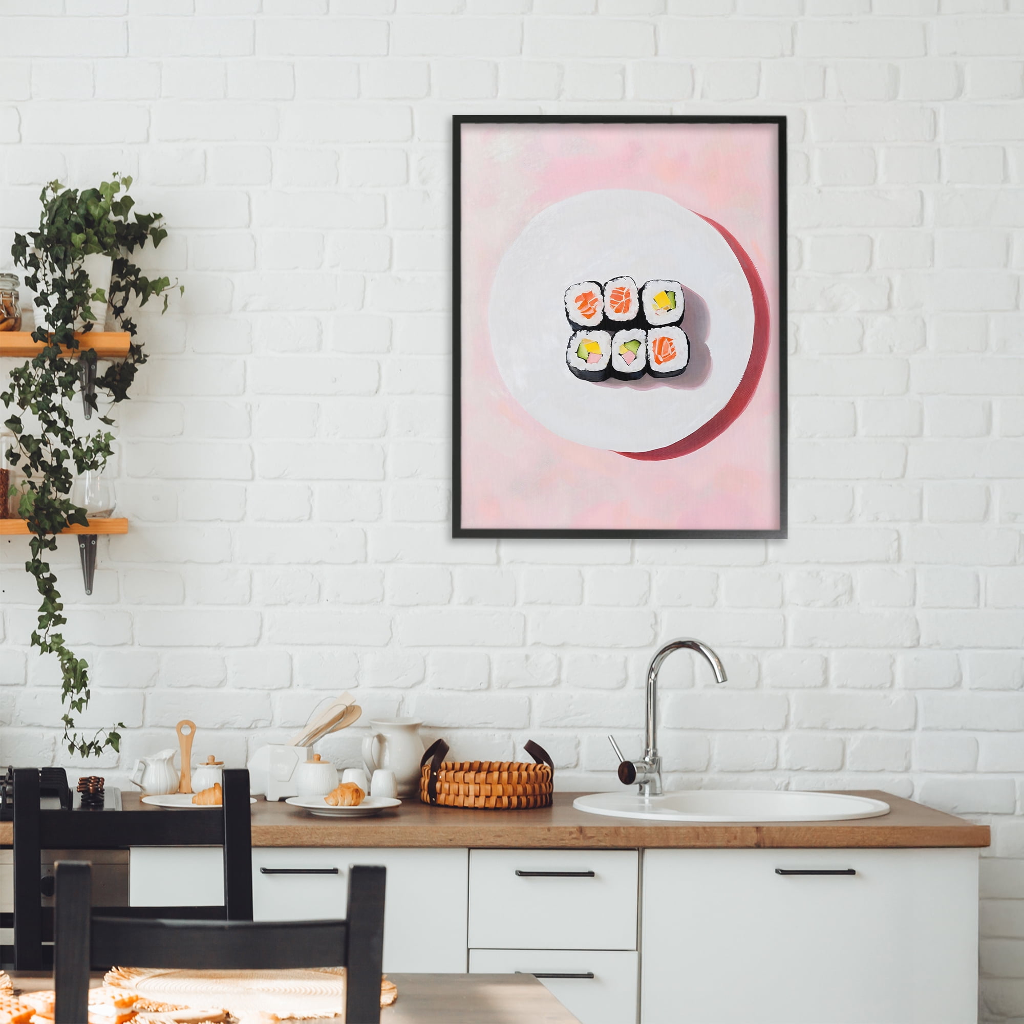 Stupell Industries Sushi Rolls on Plate Black Framed Giclee Art, design by The Prints Vibe