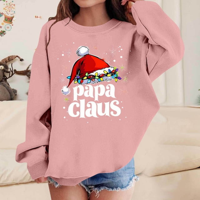 Blusas y camisas de manga larga con cuello redondo para niños Estampados navideños de manga larga Casual Suelto Forro polar para mayor calidez Sudadera con capucha de manga larga con cuello redondo pa