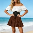 thumbnail image 5 of Gamivast Skirts for Women High Waisted Elastic Waist A-Line Boho Skirt Flowy Chiffon Ruffle Tiered Solid Mini Skirt Casual Vacation Summer Holiday Resort Brown XL, 5 of 6