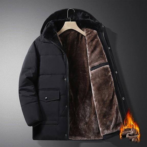 Men's Long Sleeved Winter Coats Warm Water Resistant Puffy Hooded Windbreaker Insulated Thicken Jackets with Hood