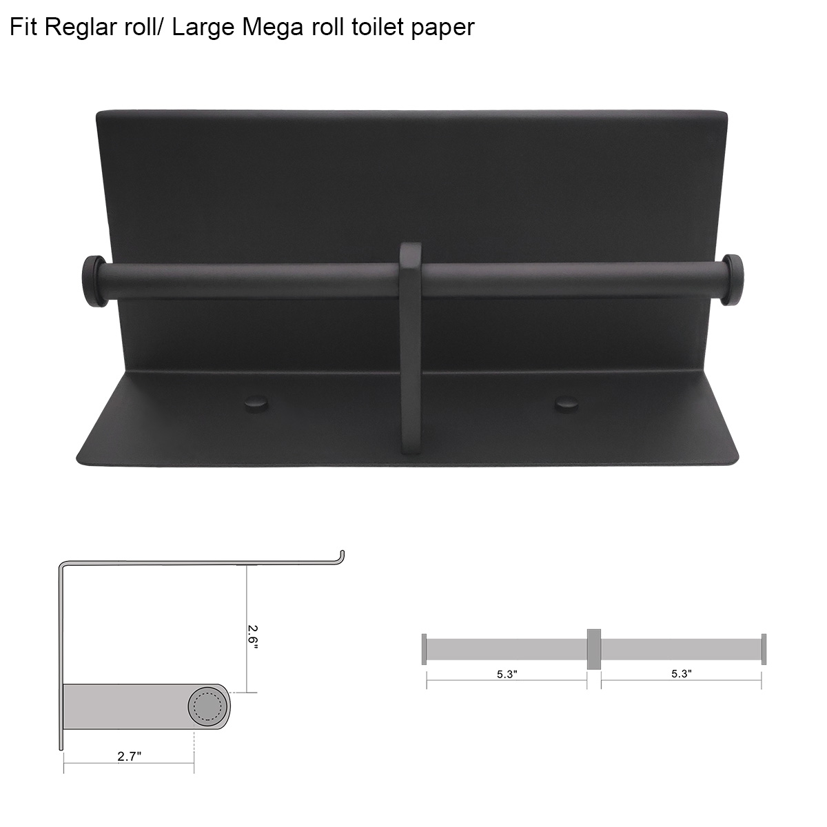 GZILA Double Toilet Paper Holder with Shelf Matte Black Wall Mounted, Dual Large Rolls Tissue Holder Multipurpose TP Dispenser, SUS 304 Stainless Steel