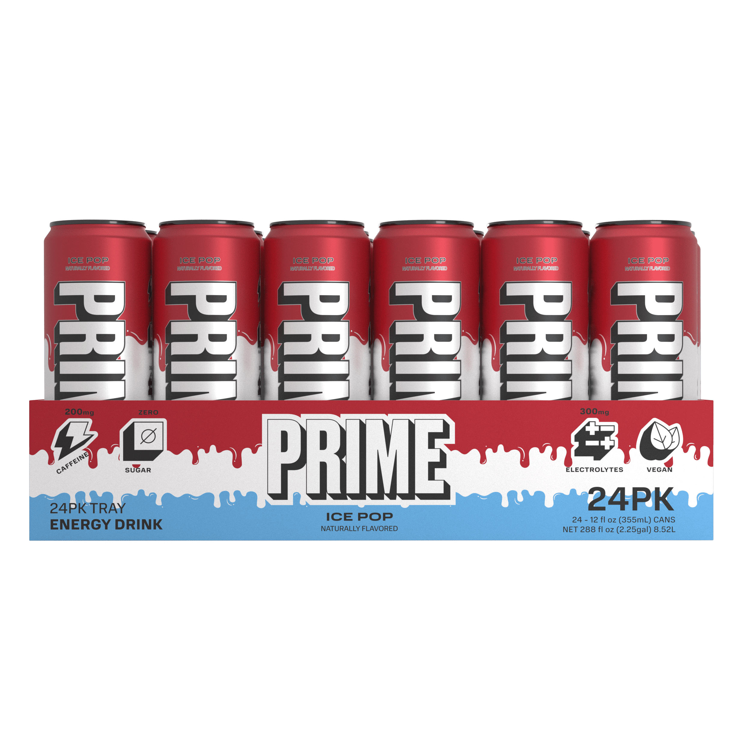 Prime Sugar Free Energy Drink, Ice Pop, 12 fl oz, 24 Pack