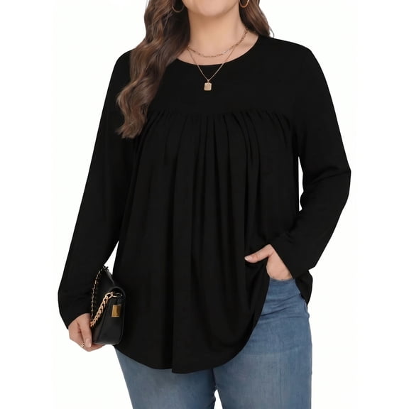 KOITHOT Womens Plus Size Tops Tunic Long Sleeve Crew Neck Shirts Casual Soft Blouse 1X-5X