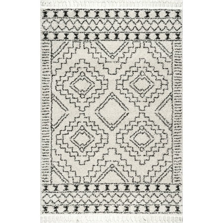 nuLOOM Vasiliki Moroccan Shag Tasseled Area Rug, 10' 2" x 14', Off White