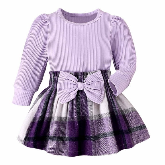 ZHOGXU Toddler Girl Skirt Set 2Pcs Outfits Long Sleeve Solid Color Knit Tops And Flared Mini Skirts With Bowknot Kids Cute Clothes,Purple,100