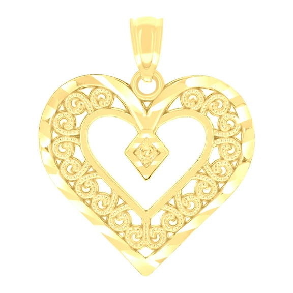 14k Yellow Gold Womens Heart Charm Pendant for Women