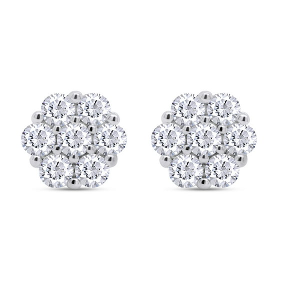 1 1/2 Carat 10K White Gold, Lab Created Moissanite Diamond Flower Cluster Stud Earrings Round Shape Screw Back Prong - Setting (1.50 cttw, Color-G-H, Clarity-SI1),