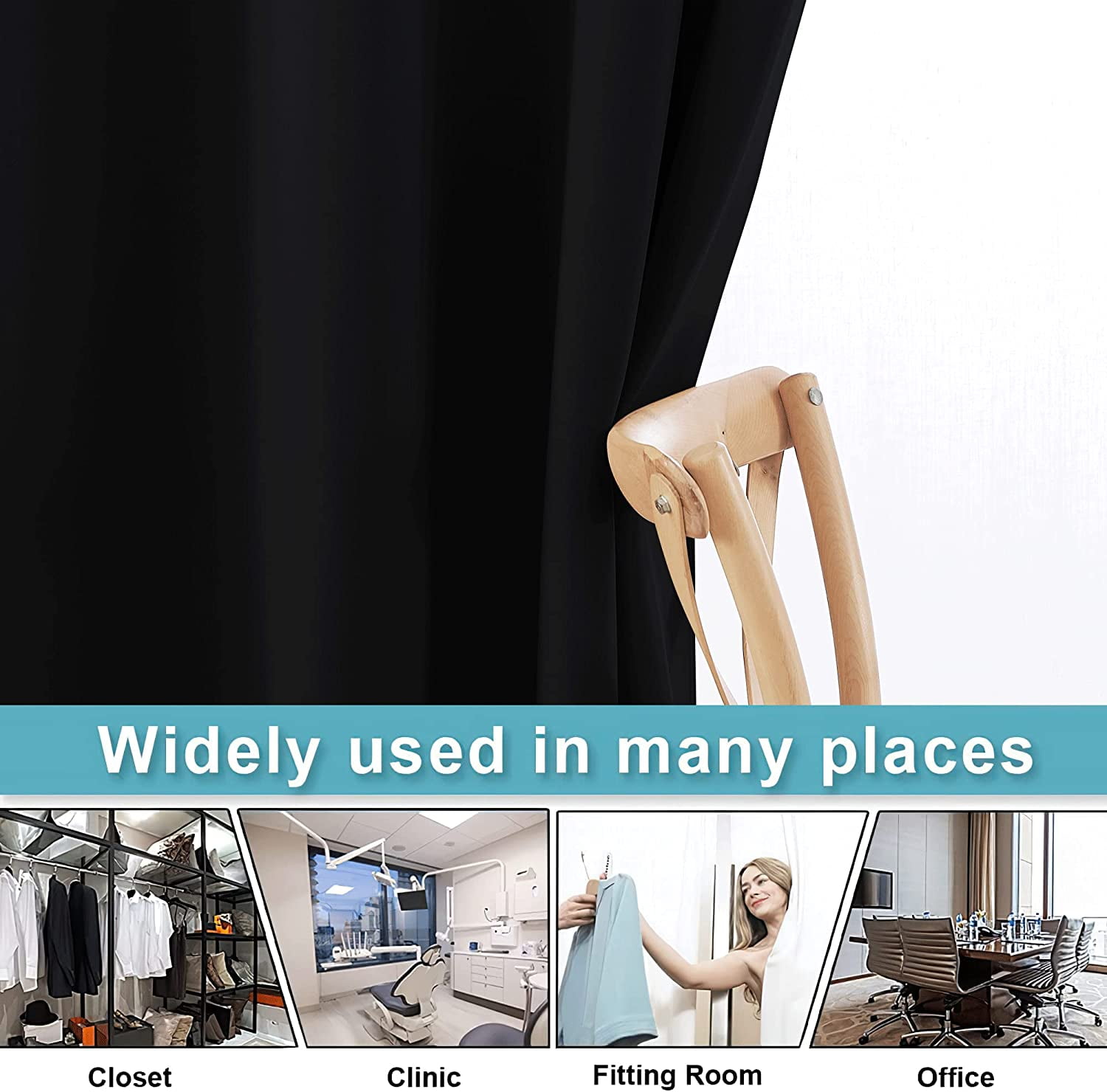 NICETOWN Room Divider Curtain Screen Partitions, Total Privacy Blackout Grommet Curtain for Bedroom Patio Sliding door, 100"x84", 1 Panel, Black