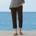 thumbnail image 6 of Bloomae Women's Lightweight Capri Pants Trendy Soft Cotton and Linen Elastic Waist Comfy Side Slit Lounge Cropped Trousers with Pockets Fashion Summer Beach Vacation Capris, 6 of 10