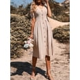 thumbnail image 4 of Vestido de fiesta vintage para mujer Botones con cuello en V Cintura alta A-Line Vestido de playa Romacci  Vestido, 4 of 7