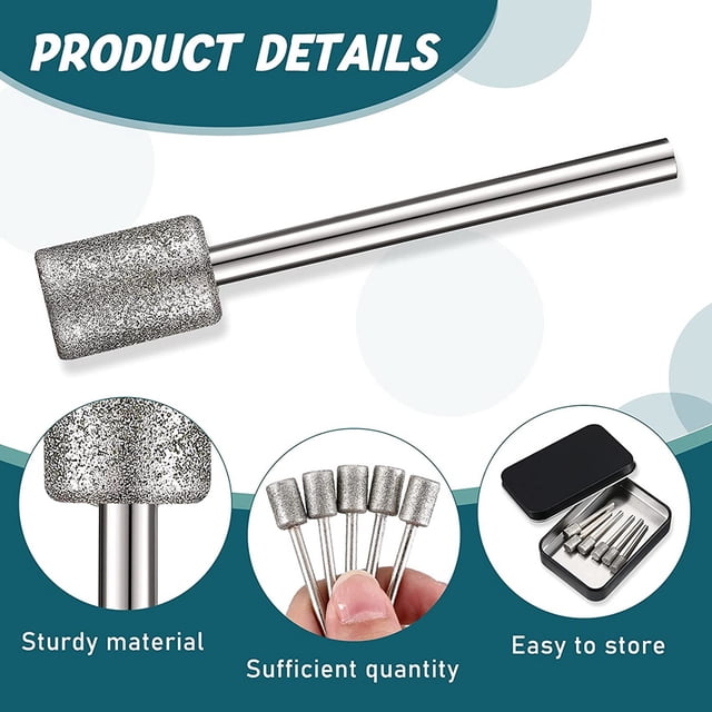 10 Pieces Diamond Bit Diamond Grinding Bits Head 1/8 Shank 8mm Cylinder Head Diamond for Most Rotary Tool Bit Grinder