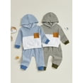 thumbnail image 3 of BemeyourBBs Toddler Baby Boy Fall Winter Outfit Newborn Infant Baby Boys Clothes 0 6 12 18 24 Months 2 3 Years Waffled Stripe Long Sleeve Hoodies Top Elastic Waist Pockets Jogger Pants 2 Pcs Set, 3 of 9