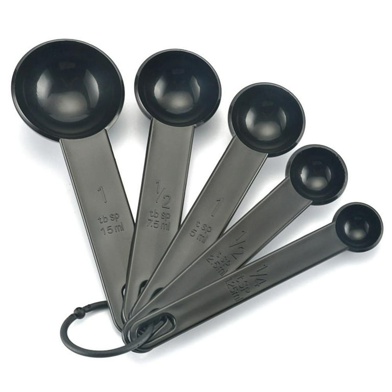 2lbdepot Black Measuring Spoons Set of 7 Includes Bonus Leveler, Premium, Rust Proof