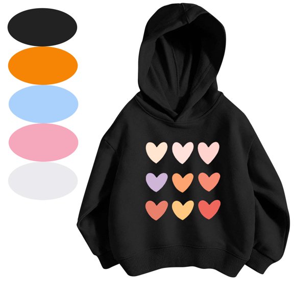 Hvobtty Toddler Girls Sweatshirts, Toddler Fall Tops, Fashion Girl and Boy' Casual Long Sleeve Hooded Sweatshirts Printing Black 4-5 Years