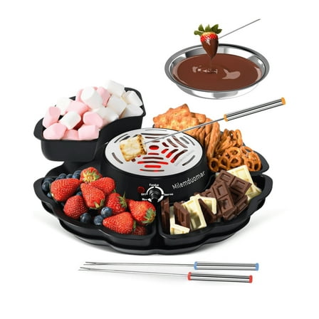 2 in 1 Electric S’mores Maker & Fondue Set with 4 Roasting Forks,4 Detachable Trays & 1 Flameless Temperature-Controlled Heater