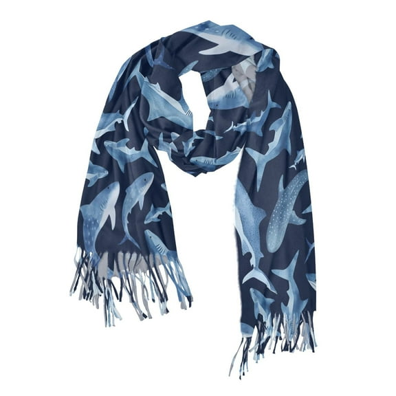 FORMRS Womens Scarf Winter Soft Long Big Warm Shawls Wrap Tassel Scarves, Watercolor Shark Pattern