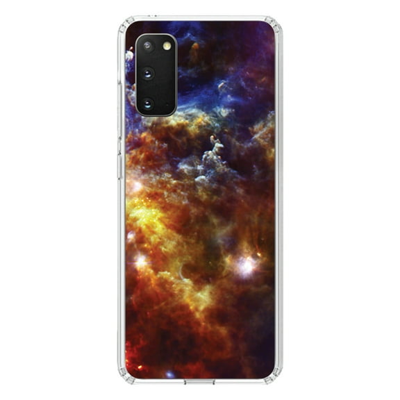 DistinctInk Clear Shockproof Hybrid Case for Galaxy S20 ULTRA / 5G (6.9" Screen) - TPU Bumper, Acrylic Back, Tempered Glass Screen Protector - Red Yellow Blue Rosette Nebula - Astronomy