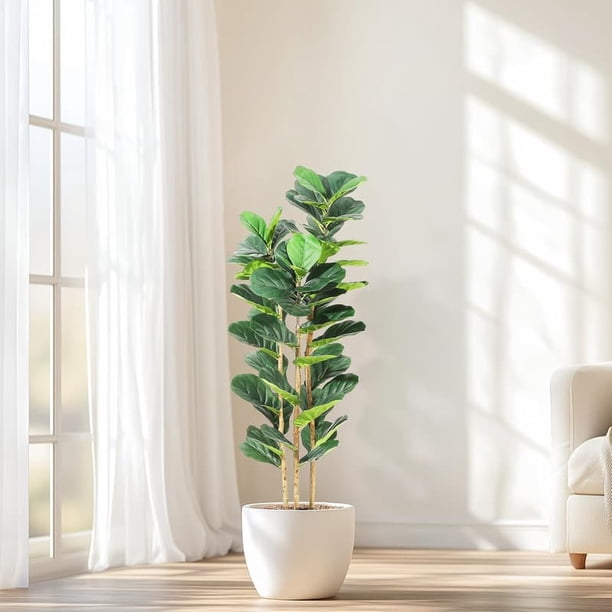 5ft faux fiddle leaf fig tree con blanca pot, lifelike fake tree para indoor & outdoor home, oficina, y store room decor
