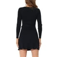 thumbnail image 3 of INSPIRE CHIC Women's Sweater Dress V Neck Long Sleeve Flare Tie Waist Wrap Dress Black S, 3 of 5