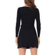thumbnail image 3 of Vestido de suéter de mujer INSPIRE CHIC con cuello en V, manga larga, falda acampanada, cinturón en la cintura, vestido envolvente negro L, 3 of 6