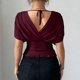 thumbnail image 4 of Tops Casuales Cuello en V Encaje Arriba Manga Corta Suéter Camisa Elegante Blusa de Verano, 4 of 7