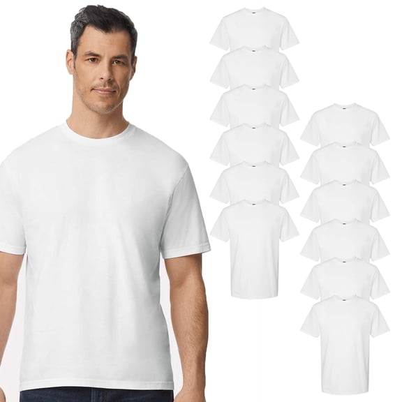 Gildan Softstyle Midweight Men T-Shirt, Short Sleeve Classic Fit White Tee, 100 Cotton, 12 Pack, 2XL