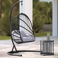 thumbnail image 7 of DWVO Indoor/Outdoor Wicker Swing Egg Chair Hammock Hanging Chair Nest Basket with Stand, UV Resistant Removable & Washable Cushions,350LB Capacity for Bedroom, Balcony, Garden - Black, 7 of 7