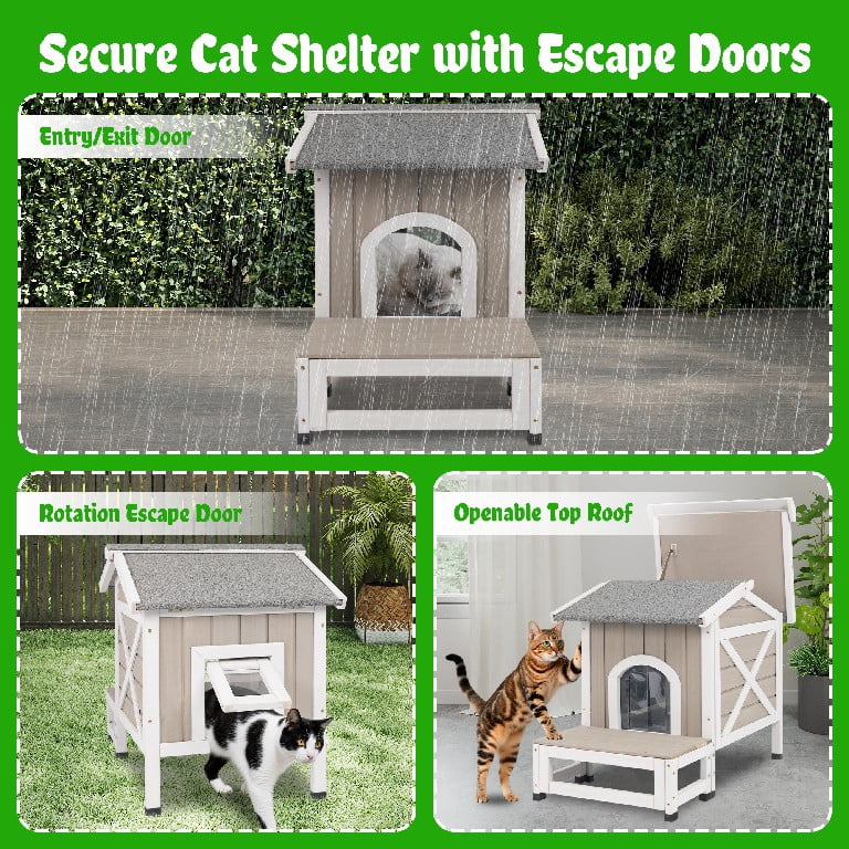 PETSCOSSET Insulated Outdoor Cat House Weatherproof Feral Cat Shelter with Raised Base