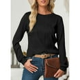 thumbnail image 2 of YNIQUE Womens Tops Trendy Slim Casual Long Sleeve Crewneck T Shirts Solid Loose Textured Blouses, 2 of 7
