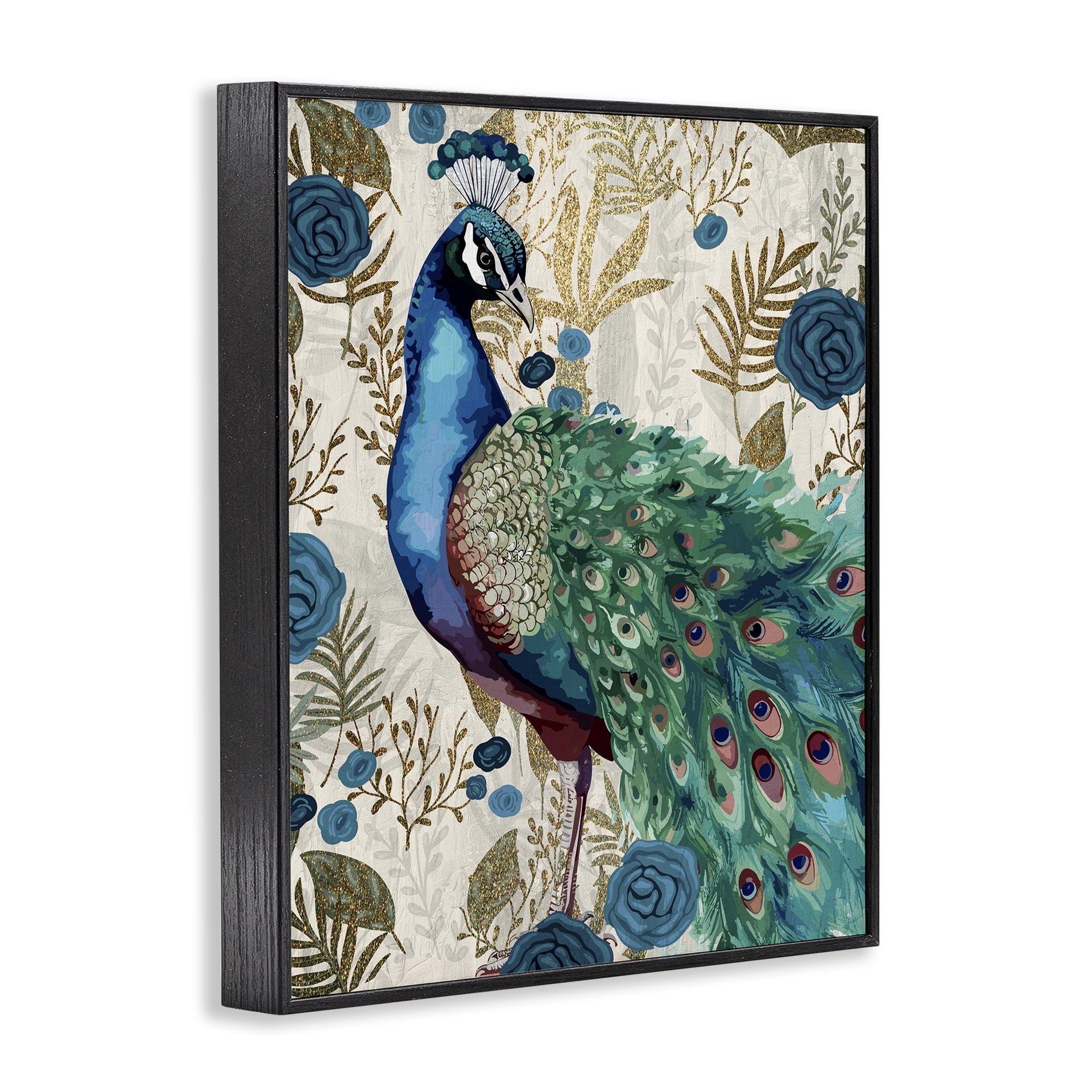 Stupell Industries Rococo Peacock Pride Black Framed Giclee Art, design by Kim Allen