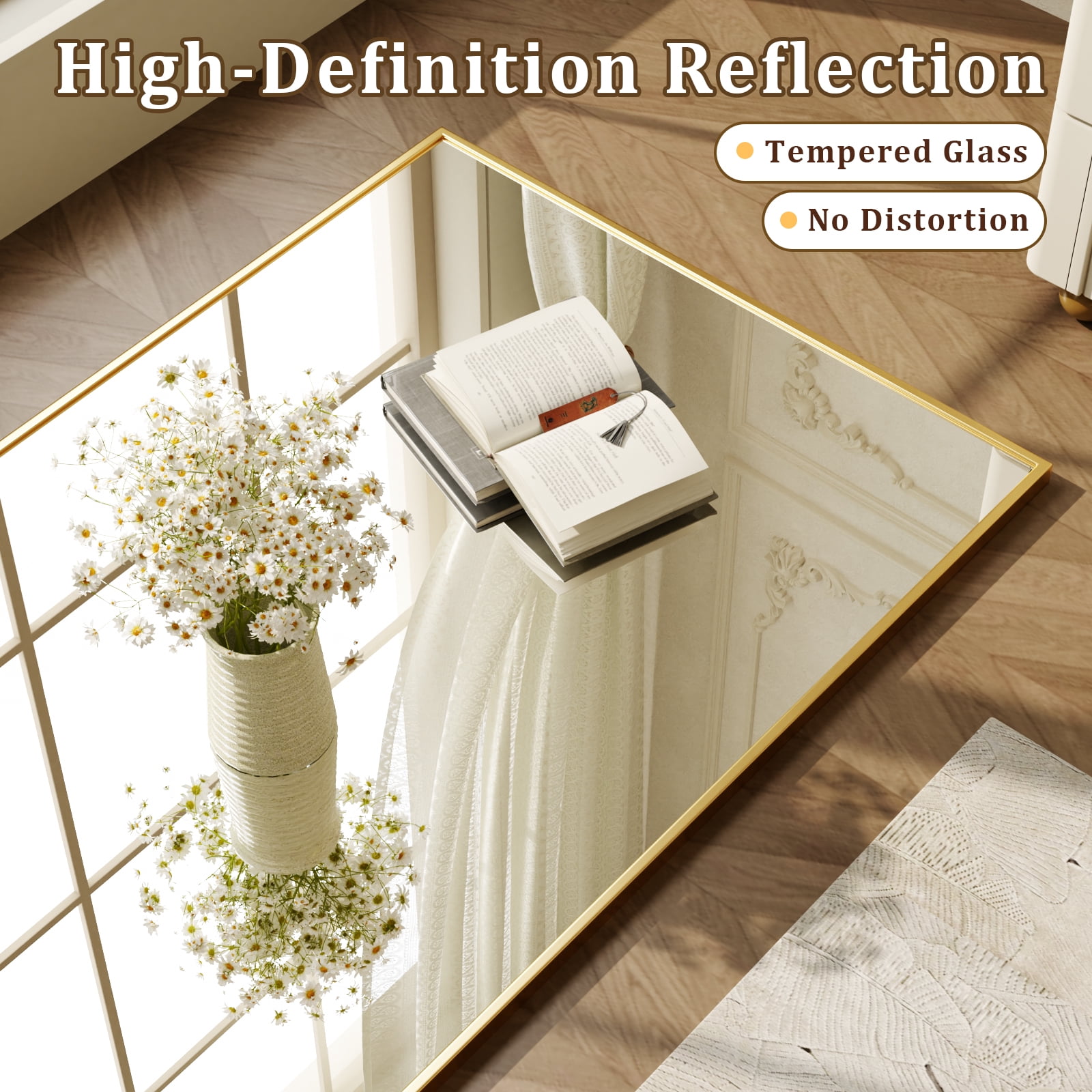 AUROMIR 24"x65" Rectangular Full Length Mirror Floor Mirror Full Body Standing Mirror, Gold