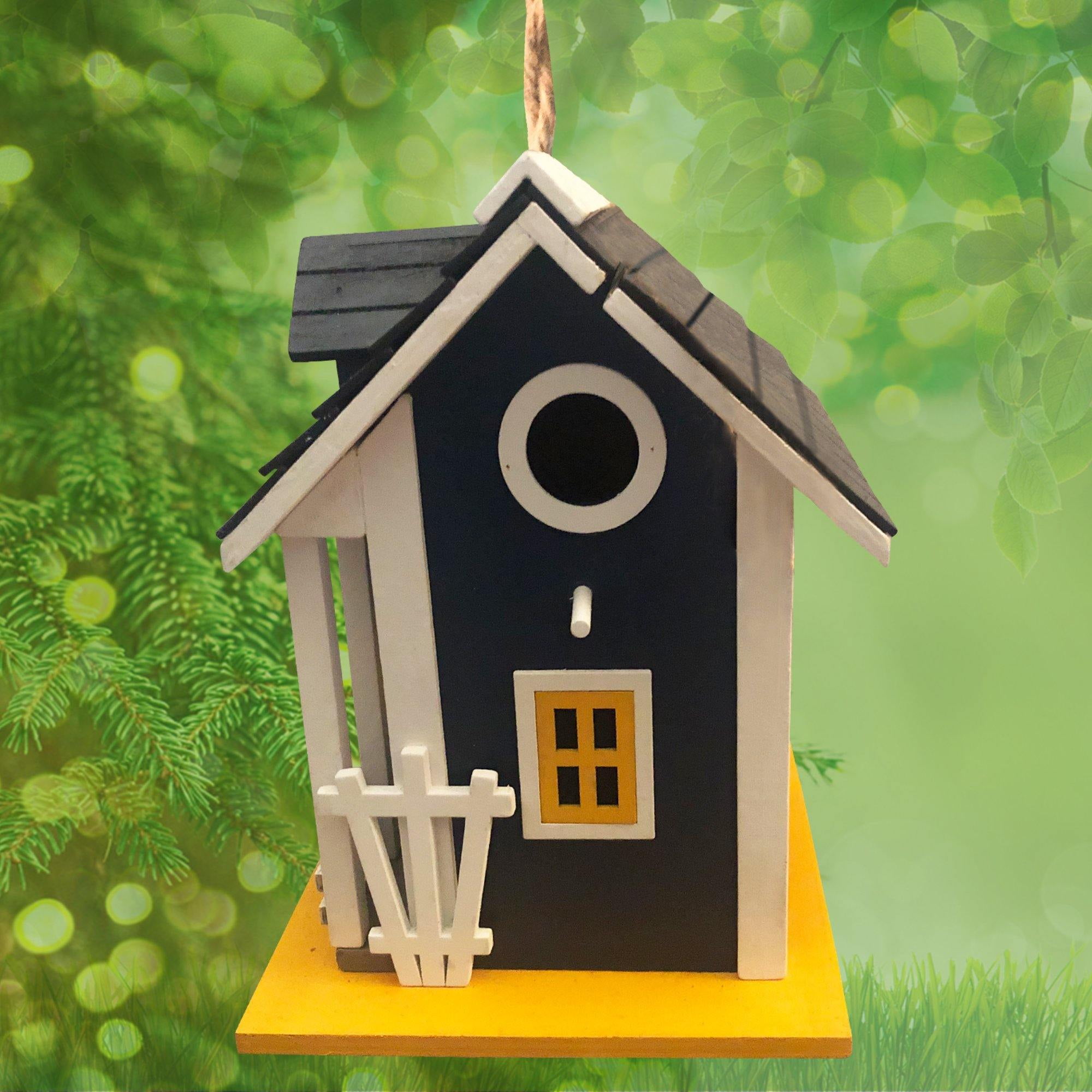 Wooden Cottage Bird House Loycia Hanging Birdhouse for Outdoors Blue