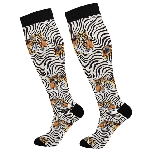 joogoo Tigers in Stripes Socks Women Men Knee High Sock