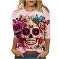 thumbnail image 2 of Craaazy Halloween Printed Shirt For Women Round Neck 3/4 Sleeve T-Shirt Loose Halloween Featival Tops Gifts For Women, 2 of 5