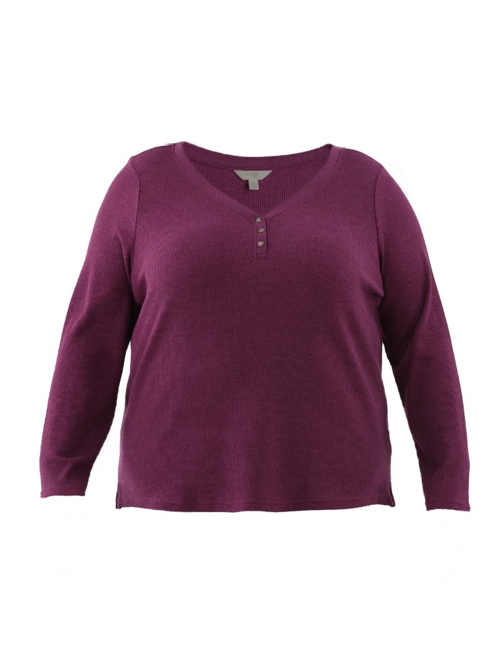 Terra & Sky Women's Plus Thermal Henley Top, Available in 1 and 2-Pack, Sizes 0X-5X